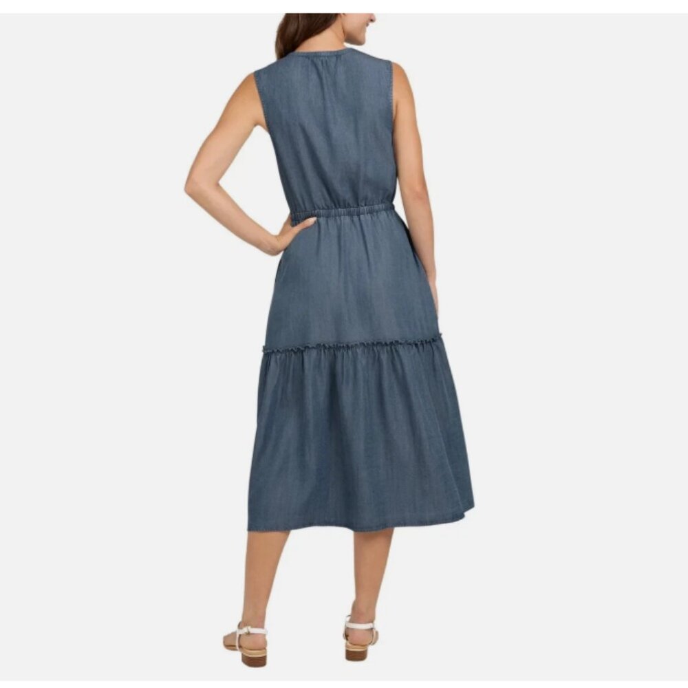 Lands' End Ladies' Tiered Midi Dress, Blue Denim - Picture 4 of 4
